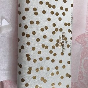 NWT Kate Spade Gold Polka Dot ZIP Around Wallet
